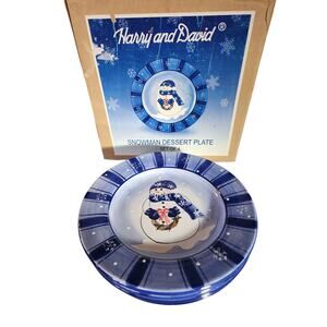Harry and David Snowman Dessert Plate Set of 4 Christmas